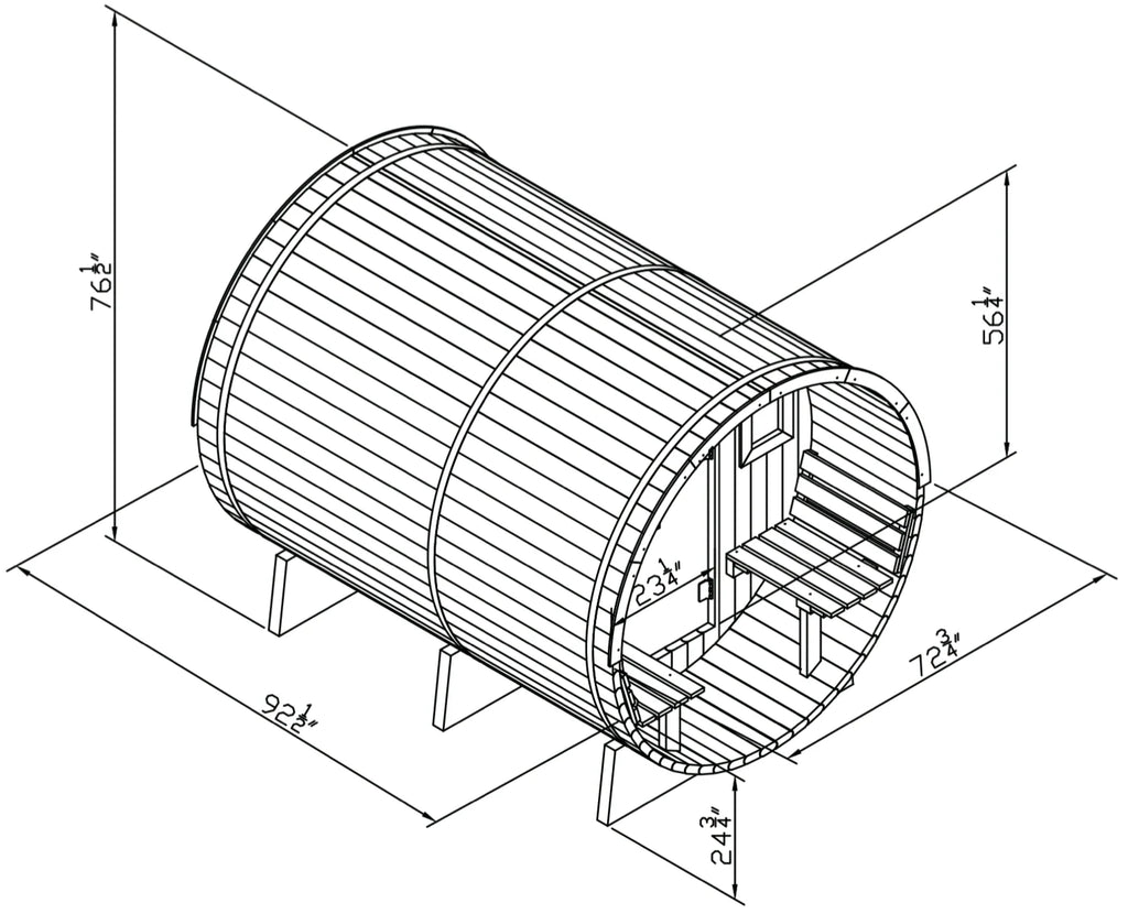 Barrel Sauna 6-Person with Porch